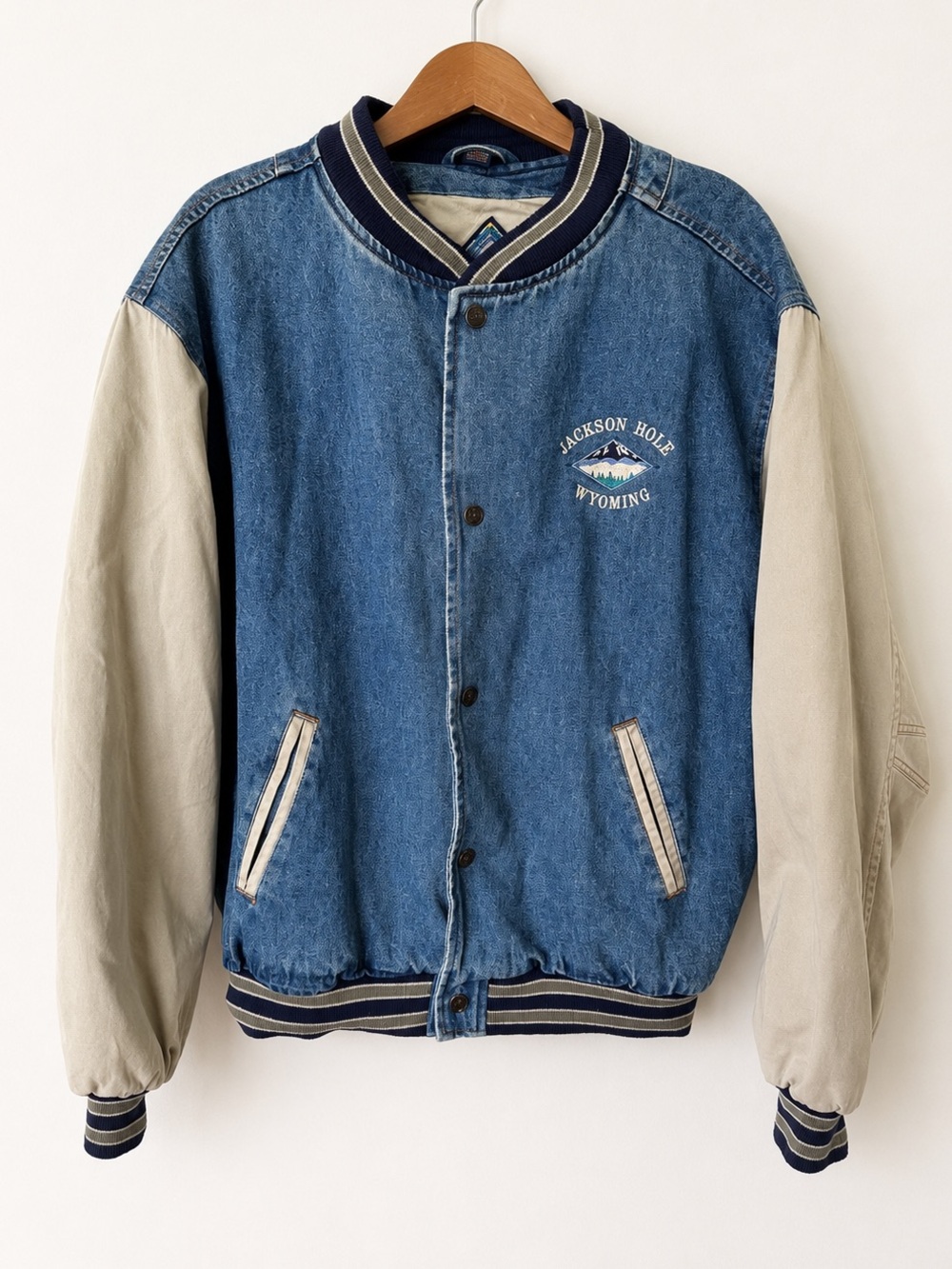 Vintage Gear For Sports Jackson Hole Wyoming Denim Varsity Bomber Jacket Y2K 90s
